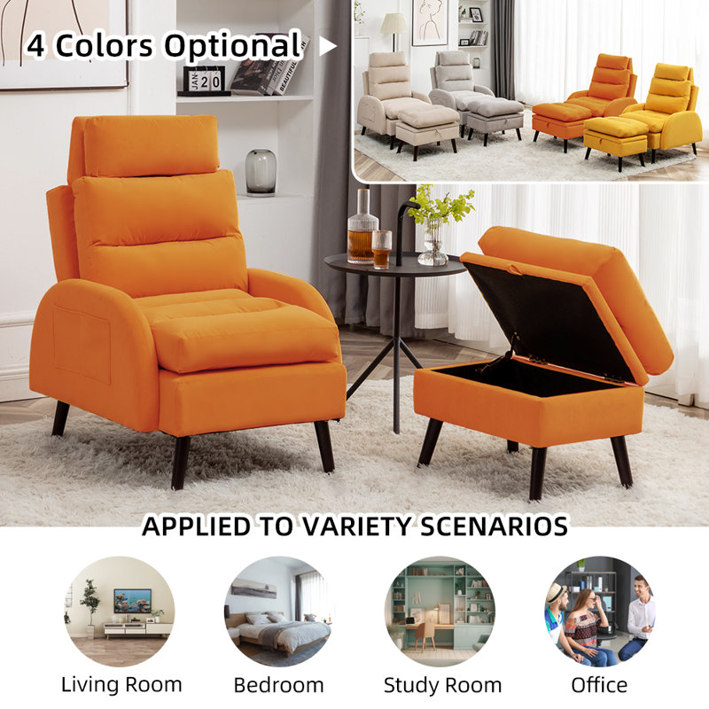 Oliver Jonilda Accent Lounge Chair with Storage Ottoman with Adjustable Backrest